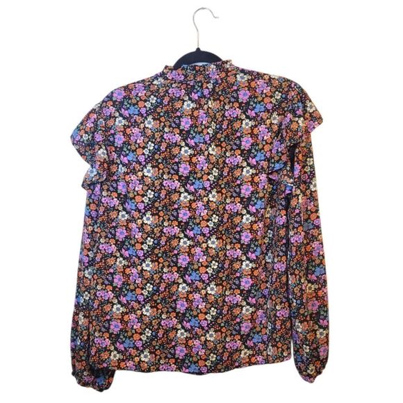 Vici Women's Black Neon Floral Ruffle Blouse Size M - Picture 2 of 6